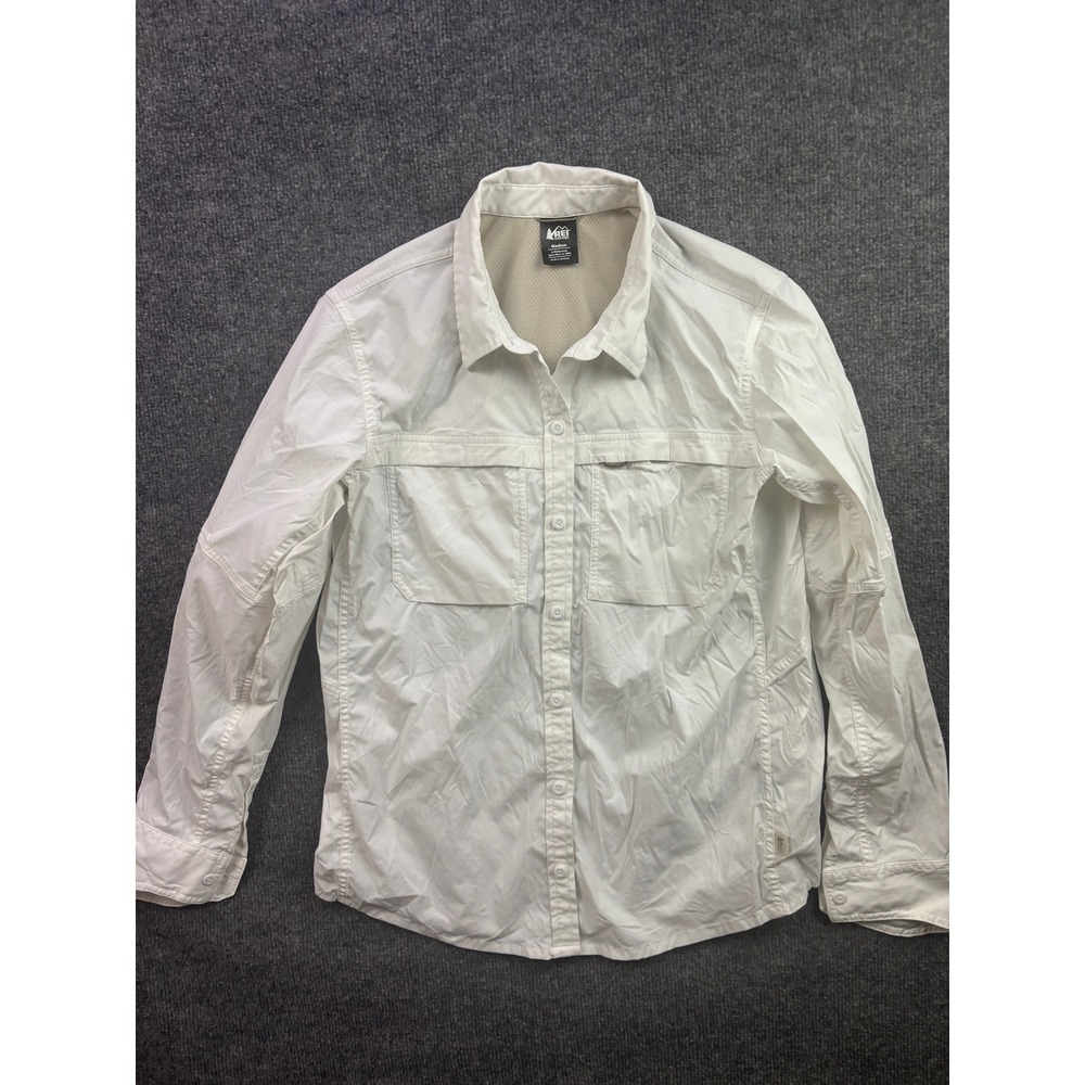 REI Co-op Sahara Shirt Women Medium White Long Sleeve Hiking Button Down